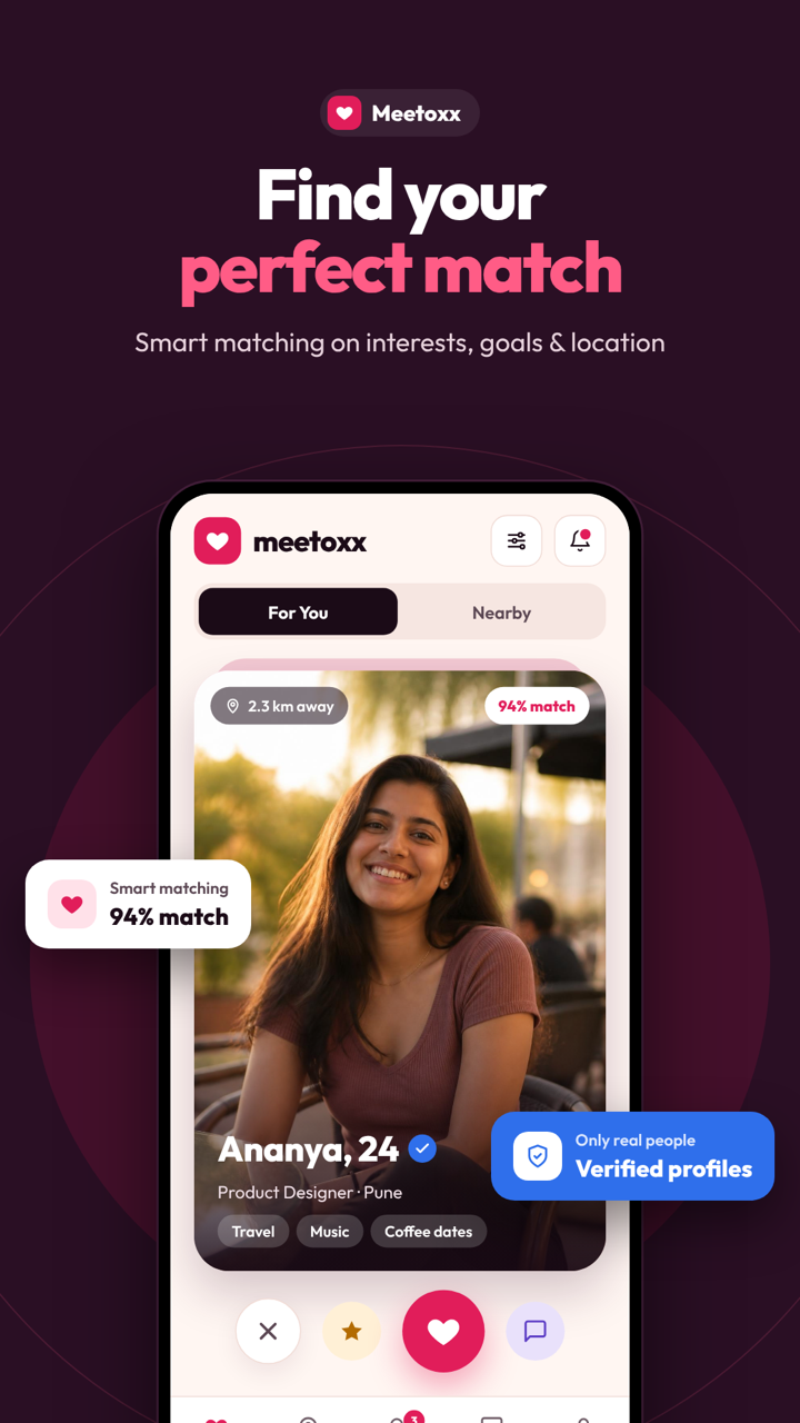 Meetoxx app — Discover: Smart matching on interests, goals and location