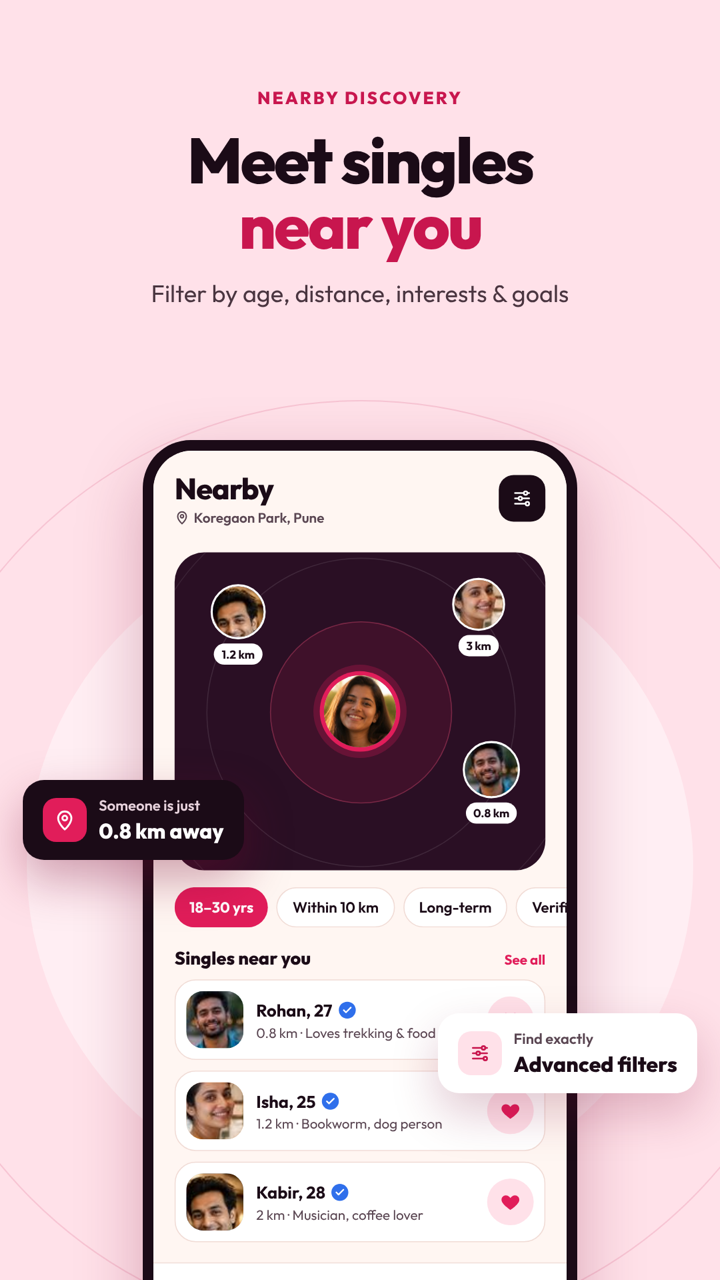 Meetoxx app — Nearby: Filter by age, distance, interests and goals